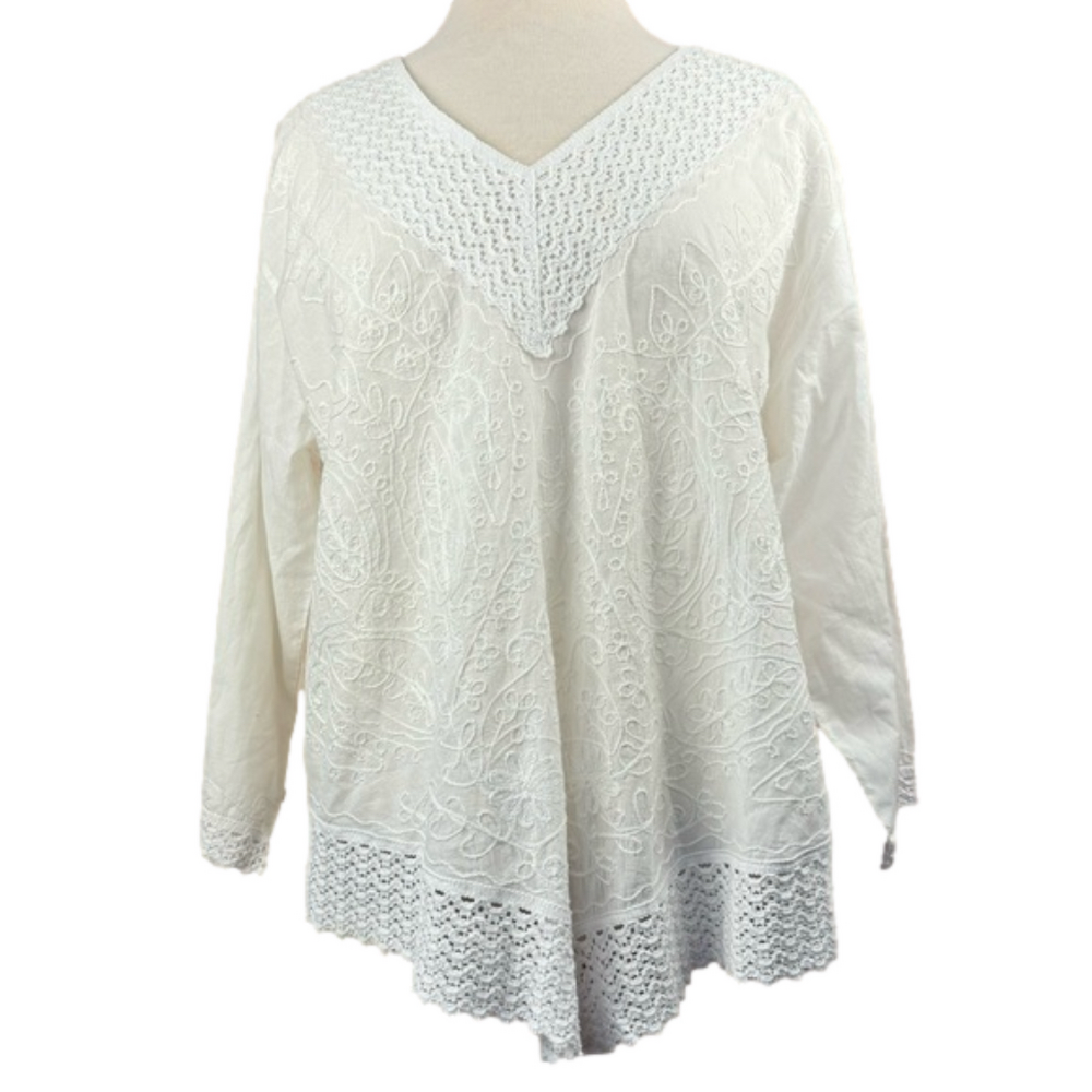 Karina Plus Size women’s boho white cotton embroidered top size XXL